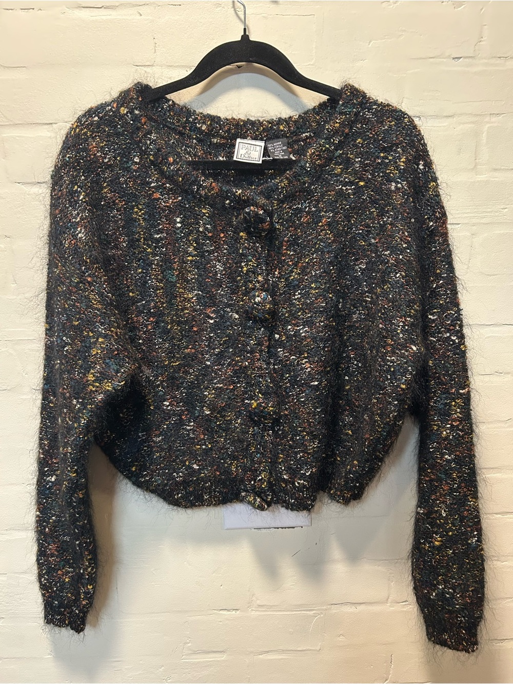 VTG Paul et Duffier Mohair Confetti Knit Cardigan Sweater Size M Fluffy 90s